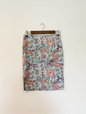 LOFT Blue & Pink Floral Pencil Skirt Cottagecore Size 2 Petite